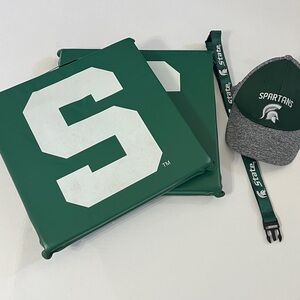 🏈 NWOT-Green and Gray Michigan Spartans Cap Seat Cushions and Lanyard